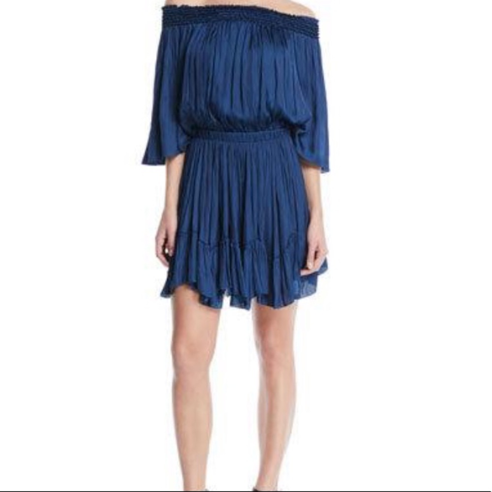 Halston Heritage Navy Blue Off-Shoulder Mini Dress